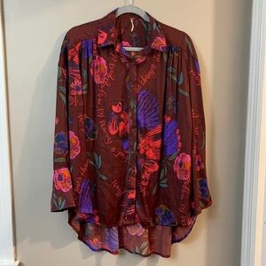 Free People Champs De Fleurs High Low Button Down Blouse